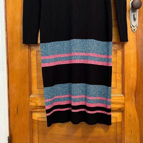 Black Pink Blue Sparkly Striped Sweater Dress Women’s Small - Picture 3 of 7
